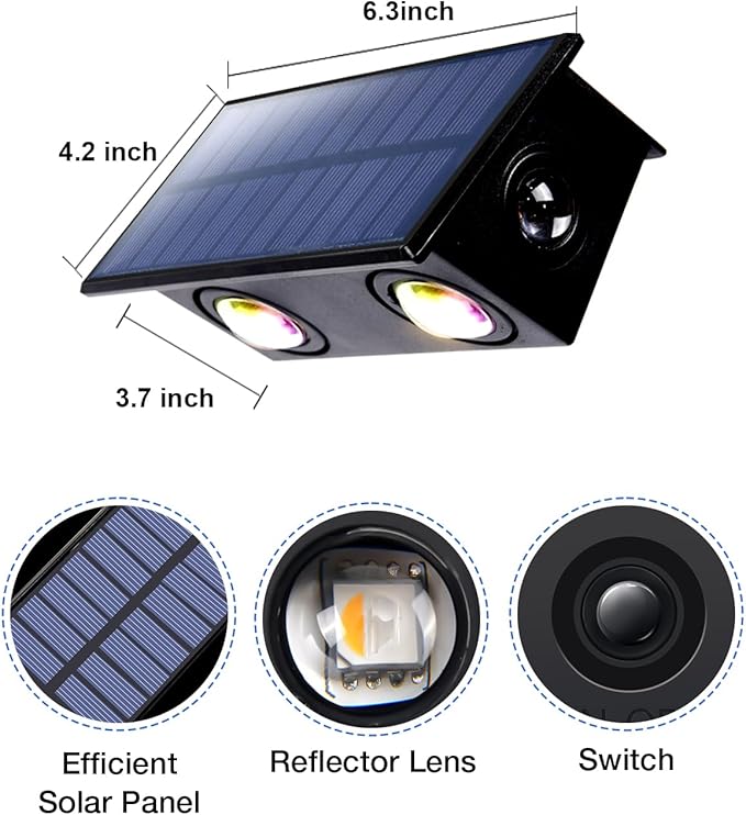 Fence Lights Solar Powered Outdoor Waterproof 3 Sided Wall LED Landscaping for Yard, Deck, Patio, Rail, Garage, Pool, Balcony, Energy Efficient Warm White Safety (Multicolor, 3Sides-12Pack Light)