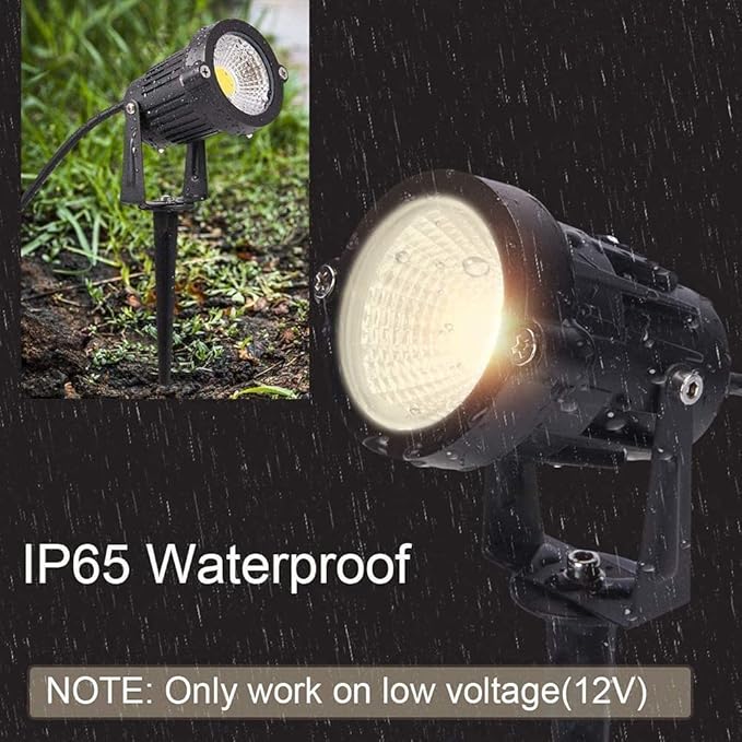 Youngine Pack of 2, 12V Low Voltage LED Landscape Lights Waterproof Outdoor Walls Trees Flags Spotlights 5W COB Garden Yard Path Lawn Light with Spike Stand (Warm),NO Plug