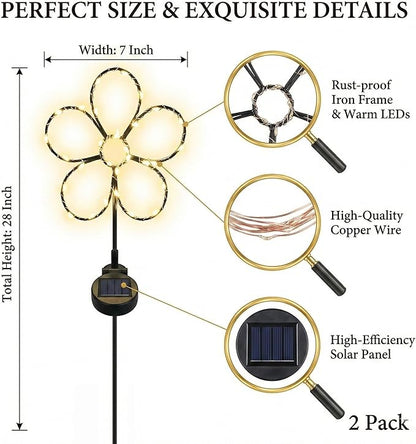 Touch Of ECO Outdoor Solar Powered LED Decorative Garden Stake Light - 2 Pack Warm White Flower Design - Great Decor for Yard, Patio, Lawn, Planter-Makes a Great Gift