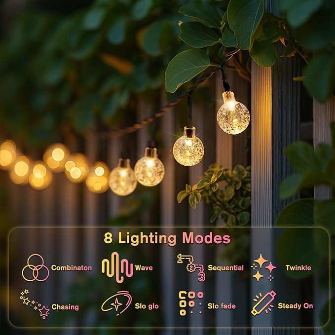 Metaku Solar String Lights for Outside, 36FT 60 LED Crystal Globe String Lights, Solar Powered Outdoor Lights with | Lumora