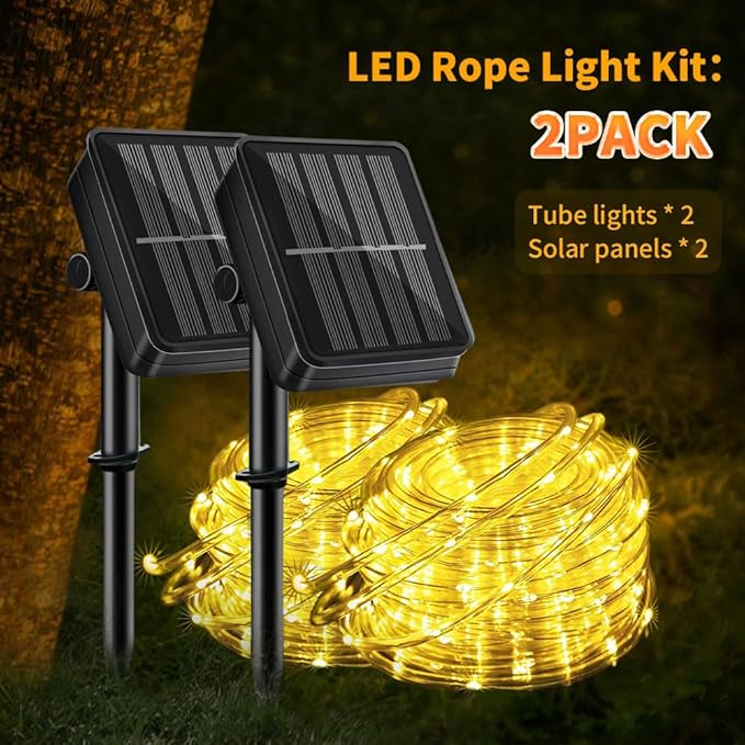 Solar Rope Light 2 Pack Waterproof IP65 39FT 100LEDs Outdoor LED ‎Solar Outdoor Lights for Party Garden Yard Home Wedding Christmas Halloween Holiday Tree Decoration Lighting