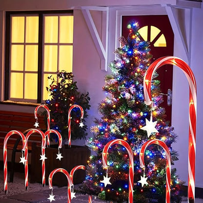 12 Packs Christmas Candy Cane Lights Outdoor Solar Powered Christmas Pathway Lights with Stars Waterproof for Yard Walkway Patio Outside Decoration