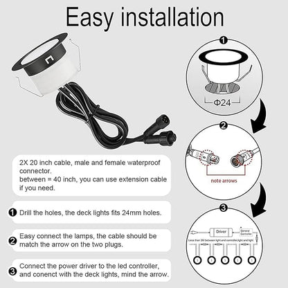 Deck Light RGBW 30 Pack, Φ1.22 Inches RGB/Warm White Light WiFi Control, LED Step Lights Kit Low Voltage DC12V, IP67 Waterproof Deck Lights for Stairs with Remote Control