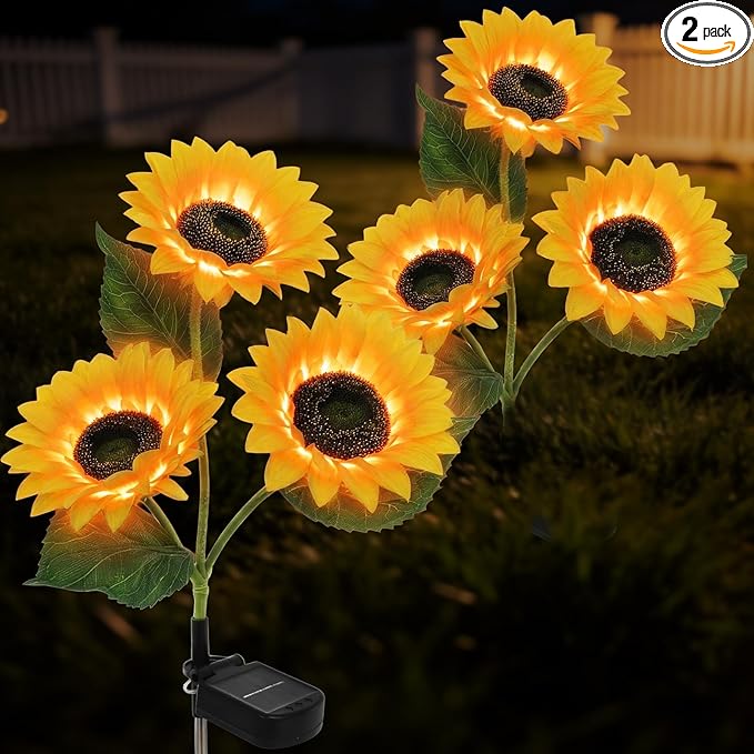Solar Sunflower Lights Outdoor, 2 Pack Waterproof Artificial Flowers for Grave Decorations - Solar Powered Grave | Lumora