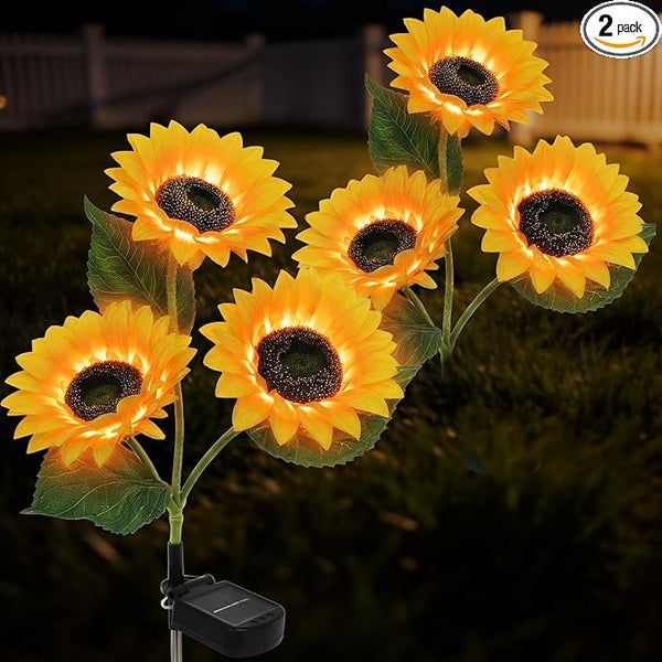 Solar Sunflower Lights Outdoor, 2 Pack Waterproof Artificial Flowers for Grave Decorations - Solar Powered Grave | Lumora
