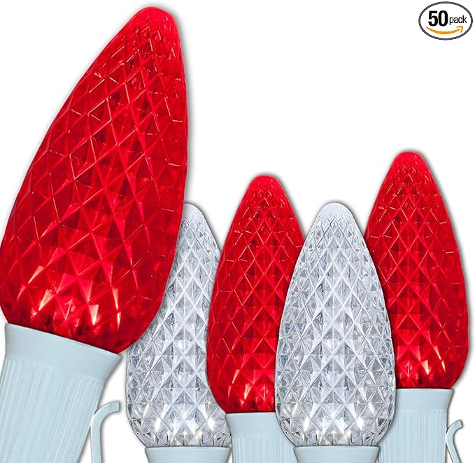 Wintergreen Lighting C9 OptiCore LED Commercial Outdoor Christmas Lights Heavy Duty; Wedding; White Wire (50 Lights, 50 Ft, Red/Cool White)