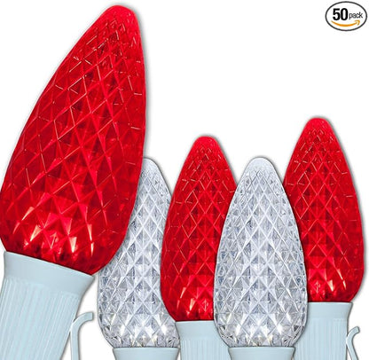Wintergreen Lighting C9 OptiCore LED Commercial Outdoor Christmas Lights Heavy Duty; Wedding; White Wire (50 Lights, 50 Ft, Red/Cool White)