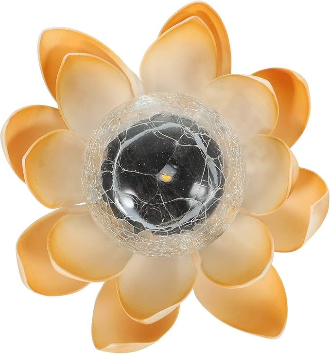 Solar LED Floral Garden Light, Waterproof Outdoor Yard Pathway Lamp, Yellow Crackle Glass Solar Flower Stake for Lawn and Patio Decoration