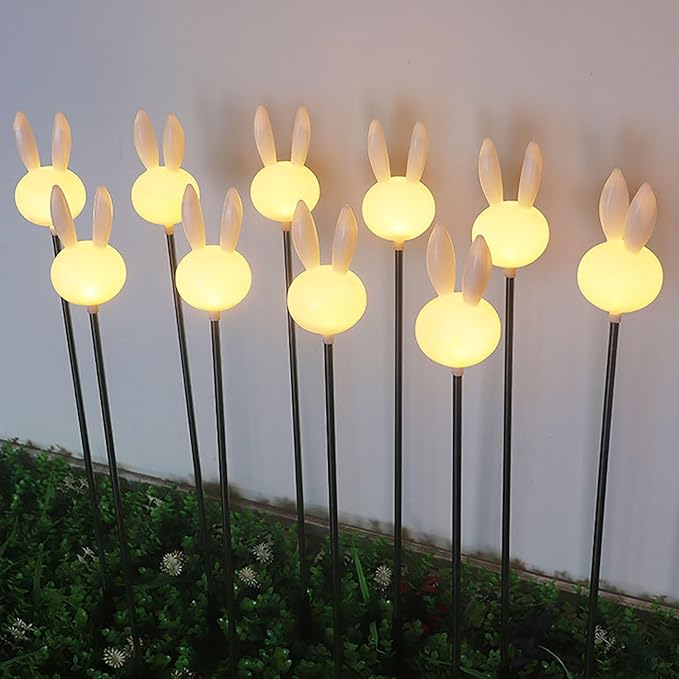 Easter Bunny Pathway Solar Lights Outdoor Easter Rabbits Solar Lights Spring Bunny Solar Yard Stake Light for Garden Patio Yard Pathway Lawn Decor