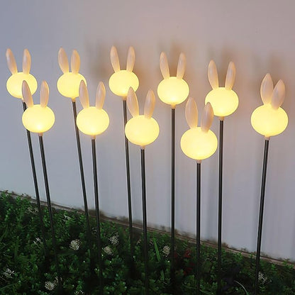 Easter Bunny Pathway Solar Lights Outdoor Easter Rabbits Solar Lights Spring Bunny Solar Yard Stake Light for Garden Patio Yard Pathway Lawn Decor