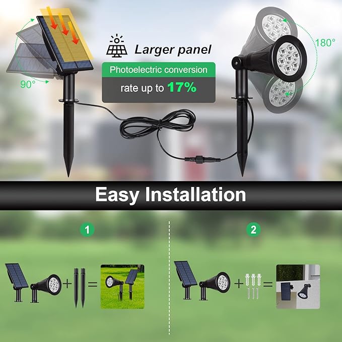 T-SUNUS RGB Solar Landscape Spotlights Christmas, Color Changing Spot Lights Waterproof IP65 Garden Pond, 180° | Lumora