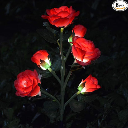 Homeleo [Upgraded 6 Flowers] Garden Solar Decorative Lights, Outdoor Waterproof Realistic Artificial Rose Flowers for Backyard Pathway Porch Step Memorial Cemetery Gravesite Decor, Red
