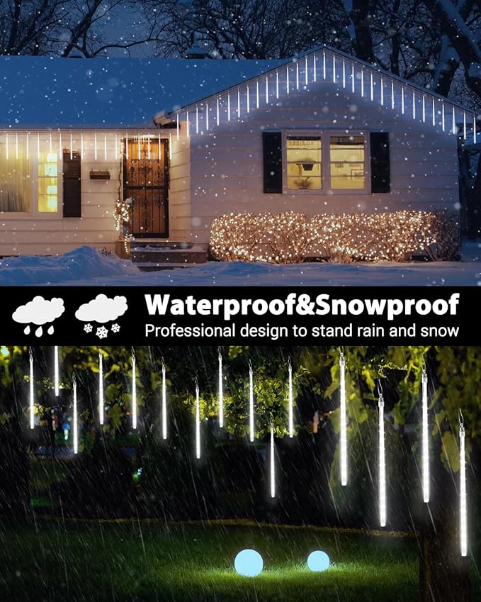 Flacchi White 10 Tube 240 LED Raindrop Meteor Shower Icicle Lights with Timer Function for - Outdoor String Light | Lumora