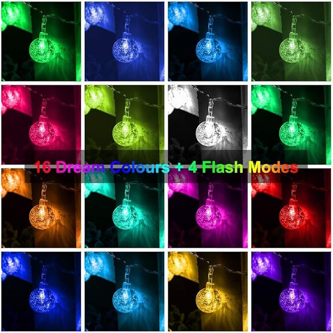Metaku RGB Globe String Lights Fairy Lights Battery Operated 26ft 60LED String Lights with Remote 16 Colour Changing Garden Lights Waterproof Indoor Outdoor Decorative Lights for Garden Patio Home