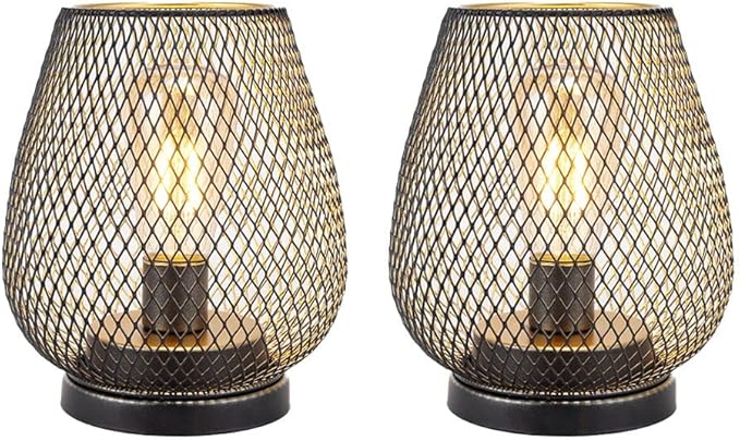TRIROCKS Set of 2 Medium Battery Powered Outdoor Lantern 6.5'' High Metal Table Lamp Cordless Battery Operated | Lumora