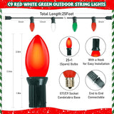 C9 Red White and Green Christmas Lights Outdoor, 25Ft Vintage Christmas String Lights with 26 Multicolor Ceramic | Lumora
