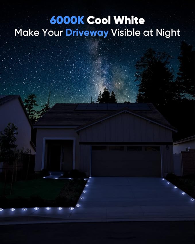 JACKYLED Solar Driveway Marker Lights 12-Pack, Outdoor 12 LED Solar Powered Boat Dock Deck Lights IP68 Waterproof Road Studs for Deck Step Stair Garden Ground Walkway (Cool White)