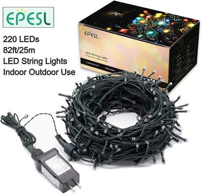 Indoor Christmas String Lights - 220 LEDs 82ft/25m Memory Function 8 Modes End-to-End Plug in Outdoor Waterproof Decorative Fairy Twinkle Xmas Lights for New Year/Tree/Wedding/Patio/Home - Warm White