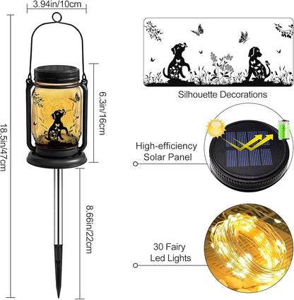 Dog Solar Lanterns 3-in-1 Outdoor Waterproof - Birthday Gifts for Dog Lovers Women Mom Christmas, Mason Jar Hanging Lanterns with Stake, Garden Decor Lights for Patio Yard Balcony Decorations