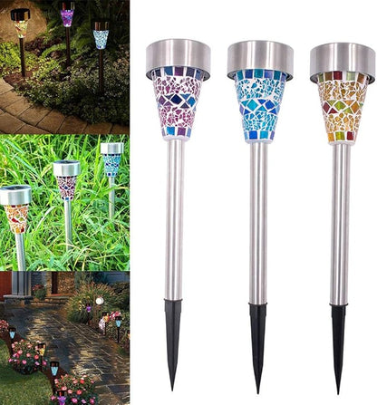 Uonlytech Solar Lawn Lamp, Solar Power Stainless Steel Mosaic Lawn Lamp, Solar Garden Lights for Yard Walkway Lawn Patio Driveway(3 Pcs,Blue,White Light)