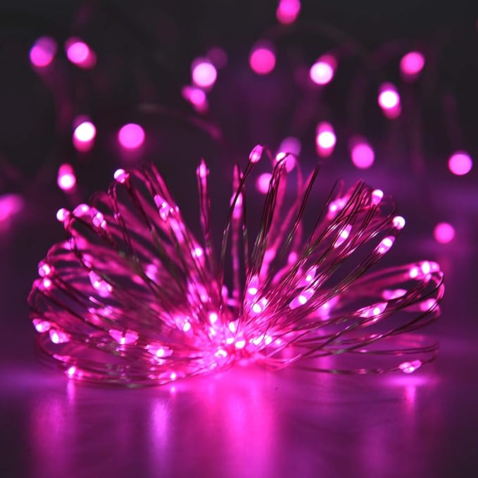 2 Pack 100 LED Solar Powered String Lights, Outdoor Waterproof Copper Wire 8 Modes Fairy Lights for Valentines Day Decor, Garden, Patio, Bedroom, Party, Home (Pink)