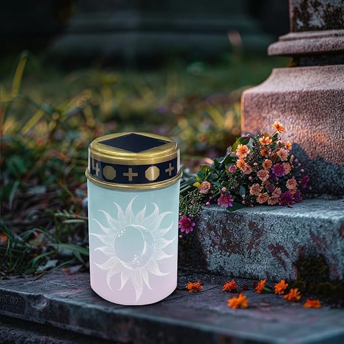 White Sun Cemetery Solar Lights for Grave Waterproof and Weather Resistant Solar Lights Outdoor Pathway Flameless | Lumora
