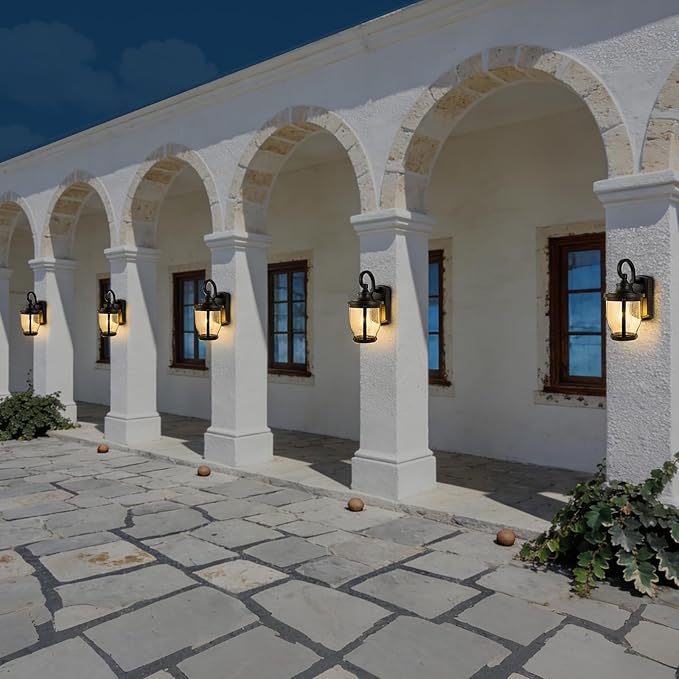 Outdoor Wall Light Fixtures 2packs Exterior Porch Lights 12.7" Lantern Sconce with Seeded Glass Shade Wall Mount Outside Lights for Garage Front Door Pathways Balcony Patio Cafes Black