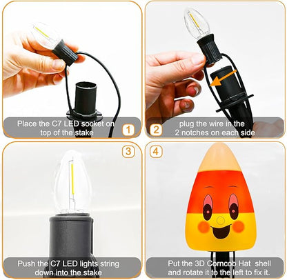 GOOTHY Halloween Candy Corn Pathway Lights Outdoor, 7Ft C7 LED Halloween Decorations Candy Corn Pathway String Lights Waterproof with 4 Stakes for Outdoor Garden Walkway Driveway Lawn Party Decor