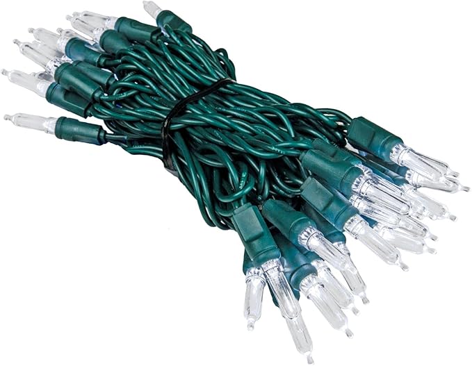 Novelty Lights Vintage Style T5 Pure White LED Christmas Lights, 11.5 Feet Green Wire String of 35 Mini Bulbs, UL Listed Indoor/Outdoor Tree Lighting
