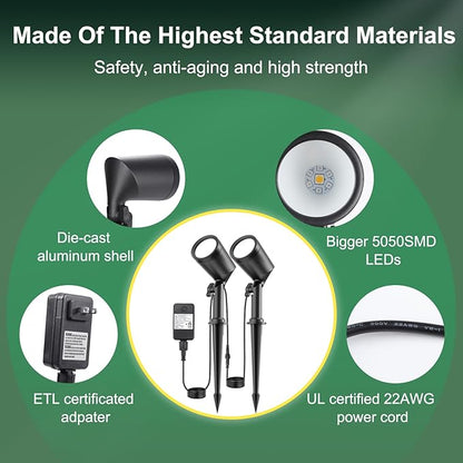 deerdance LED Outdoor Landscape Lighting Low Voltage Landscape Pathway Lights Aluminum Wired Waterproof Outdoor Spotlights Uplight Transformer for Yard House Garden 24W 2400lm (Warm White, 6)