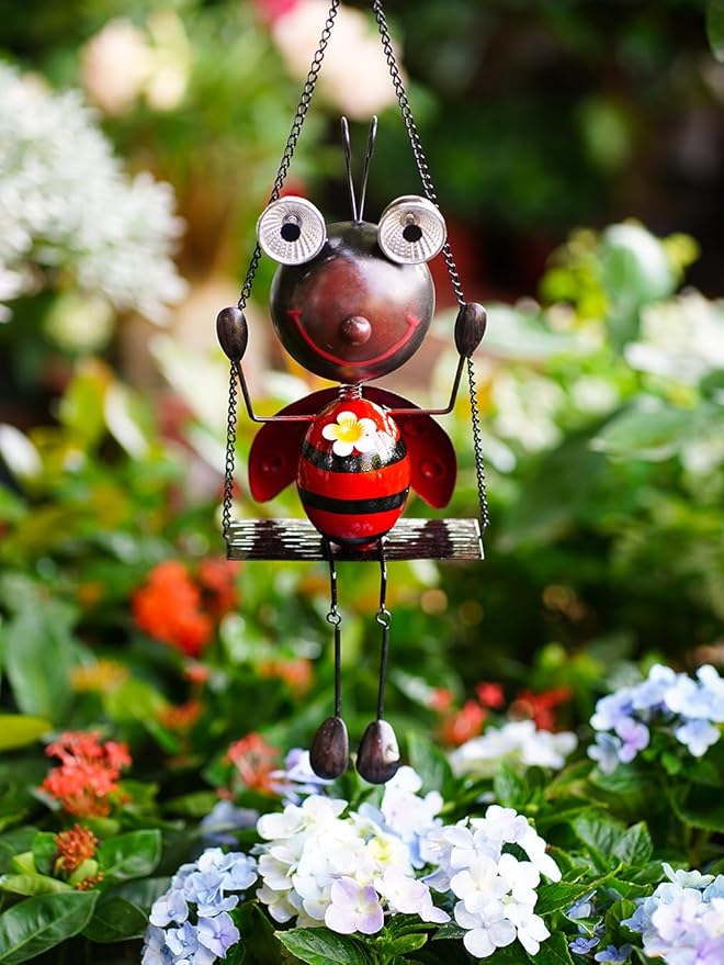 GDF Solar Lady Bugs Swing Metal Ladybug Hanging Animal Garden Decor Waterproof Solar Lights Decorative Outdoor | Lumora