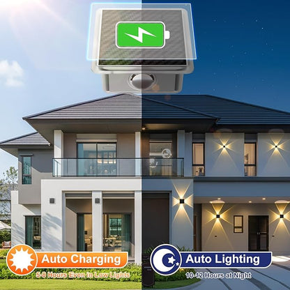 Solar Fence Lights Outdoor, New 4-Way Lighting Fence Lights Solar Powered with 3 Modes 3000K/4000K/6000K, IP65 Waterproof Solar Wall Light for Backyard Wall Pathway Deck Patio Decor - 8 Pack