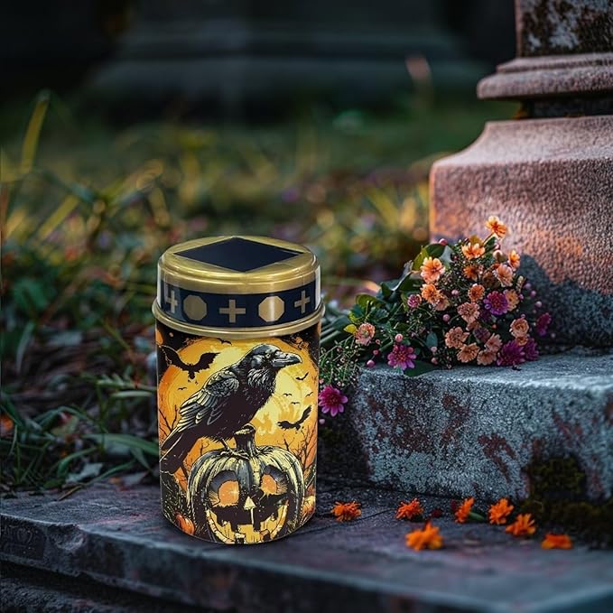 Crow Pumpkin Garden Decor Solar Light Outdoor Stake Patio Yard Lawn Porch Pathway Grave Solar Lights for Cemetery | Lumora