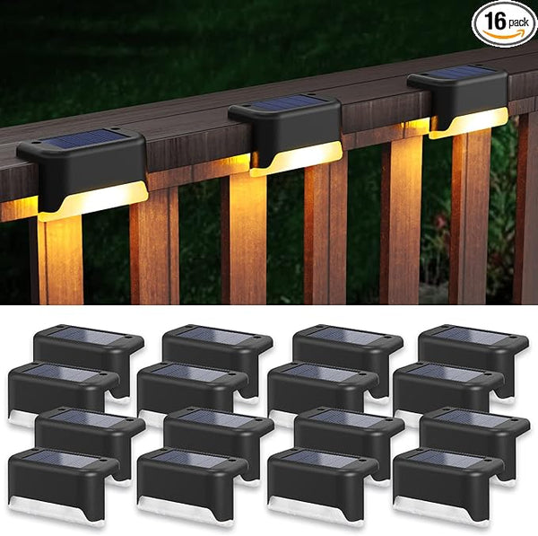 APONUO Solar Step Deck Fence Lights, Outdoor Waterproof Led, 1.77x3.14x1.73in, Black, Warm White, 16 Pcs, Path | Lumora