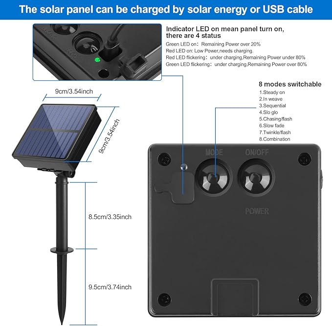 IMAGE 8 Modes Solar Rope Lights Outdoor String Lights 78.7 Feet 20M Waterproof 200LED for Indoor Outdoor Garden Party Patio Lawn Decor Multi Color