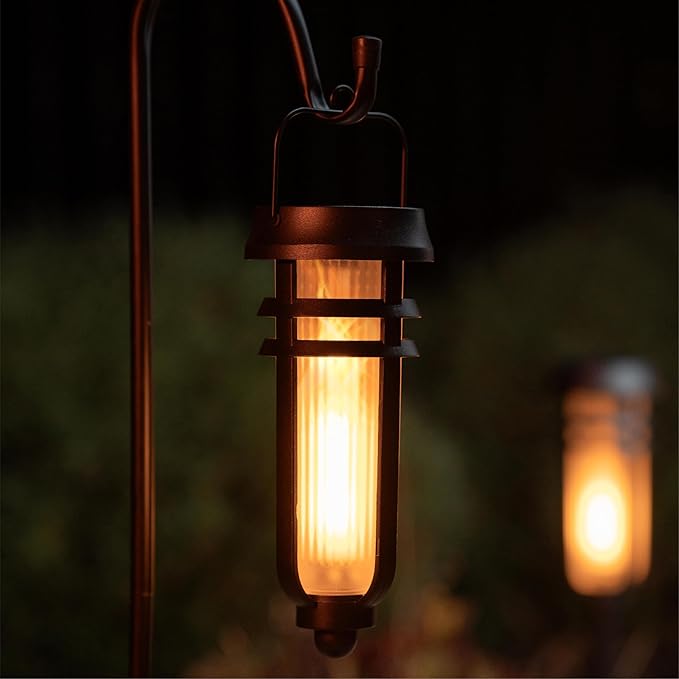 FoxFlame Metal Solar Torch Lights-Adjustable Height (24"- 0"), Outdoor Garden Decor with Patented LED, Waterproof Solar Tiki Torches for Yard,Patio,Garden Pathway,Matte Black–1 Pack
