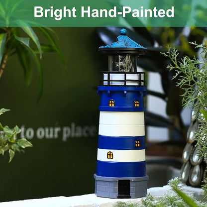 Lighthouse with Rotating Beacon LED Lights - Solar Lighthouse Lamp Outdoor Decorative for Garden Patio Well Cover Gifts (Blue1)