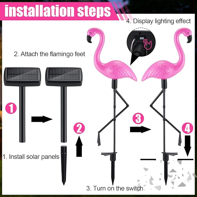 Geelin 6 Packs Pink Flamingo Solar Lights Outdoor Decoration Ip55 Waterproof Solar Powered Flamingo Garden Stake Light for Yard Patio Lawn Pathway Walkway Driveway Outside Decor
