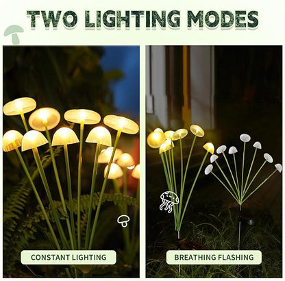 Solar Garden Lights Outdoor Waterproof, 2 Pack 16 LED Mushroom Solar Lights, Sway by Wind Mushroom Light Jellyfish Light for Patio Yard Garden Landscape Pathway Lawn Decor Warm White