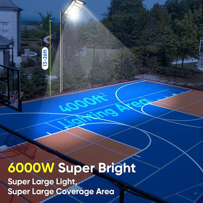 6000W Solar Street Lights Outdoor 600000LM 1028 Beads Commercial Parking Lot Lights Dusk to Dawn Waterproof Solar Security Flood Lights with Motion Sensor and Remote for Road Yard Driveway