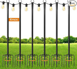 6 Pack 9FT String Light Poles for Outdoor,Metal Lights Hanging Pole Outside with Fork,Light Stand for Patio | Lumora