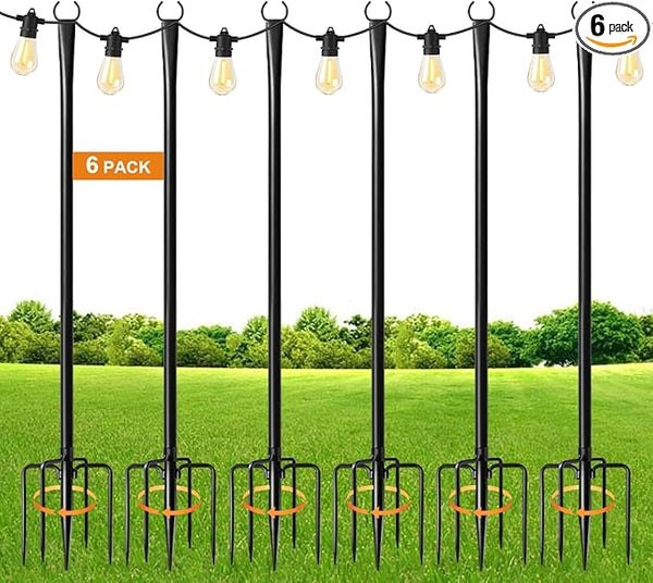 6 Pack 9FT String Light Poles for Outdoor,Metal Lights Hanging Pole Outside with Fork,Light Stand for Patio | Lumora