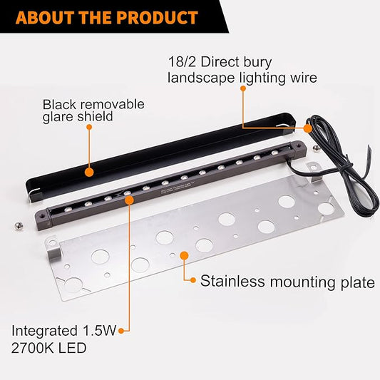 Gardenreet 13 Inch LED Hardscape Light,Retaining Wall Lights,12V AC/DC Paver Step Light,Cast Aluminum Housing,Integrated 2.5W 2700K LED Light Source,IP65 Waterproof, 50000 Hours Lifespan