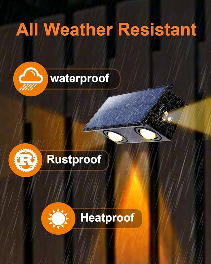 12 Pack 3-Side Solar Fence Lights Outdoor Waterproof with Warm White LED Spot Lens, for Wall, Deck, Patio, Yard | Lumora