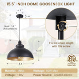 15 1/2in Large Dome Barn Pendant Light for Farmhouse, Black Ceiling Mounted Lighting with Brass Interior for | Lumora