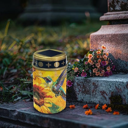 Garden Decor Hummingbird Sunflower Solar Light Outdoor Stake Patio Yard Lawn Porch Pathway Grave Solar Lights for Cemetery Christmas Outside Waterproof Decorations