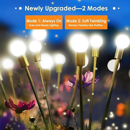 Solar Garden Lights, 8 Pack 64LED Solar Firefly Lights, Waterproof Garden Light Outdoor with 2 Lighting Modes, Swaying Light for Outside Yard, Walkway, Patio, Lawn, Flower Bed Decoration (Cool White)