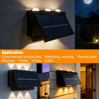2PCS Solar Wall Lights Outdoor, Adjustable PV Panel,6 Bulbs Up and Down Lamp Bright Wall Light for Patio Cafe BarExterior Wall Garage Garden Yard
