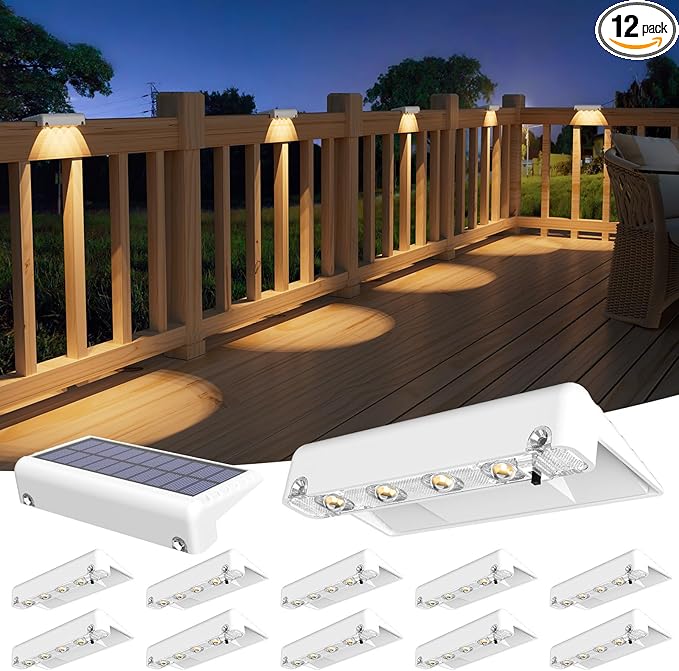 VOLISUN Solar Deck Lights 12 Pack, Warm White Glow LED Large Size Lamp, IP65 Waterproof Step Lights Outdoor for | Lumora