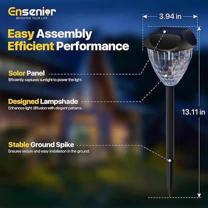 Ensenior 8-Pack Solar Lights Outdoor, Auto ON/Off 6500K LED Solar Garden Lights for Pathway, Yard, Patio, Walkway, Planter, Waterproof, Energy-Efficient Landscape Lighting